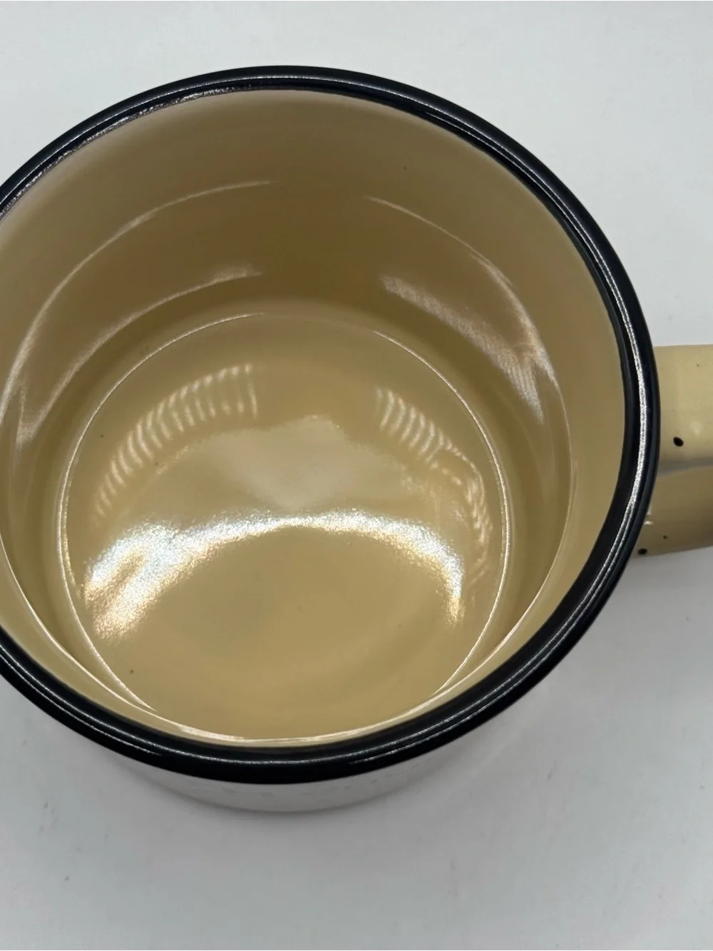 FAITH CHURCH Yellow Campfire Coffee Mug with Black Specks And Black Rim